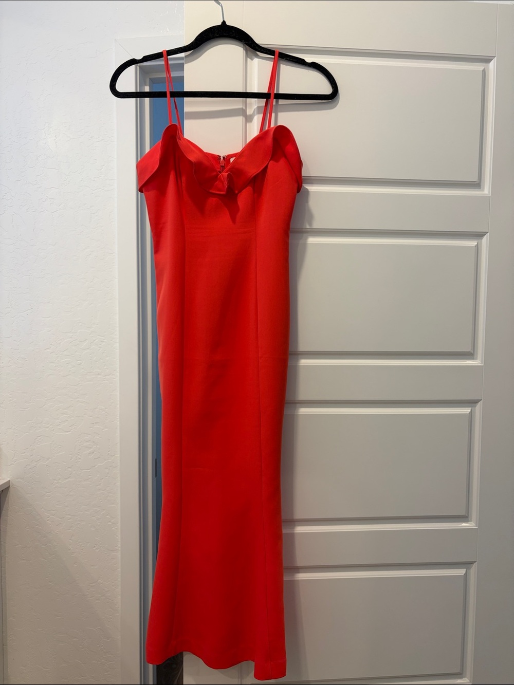 Red orange Spaghetti-Strap Midi Dress - Classic Elegant Style